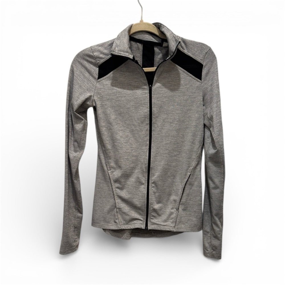 Champion Striped Gray and Black Zip Up Athletic Jacket Size XS
